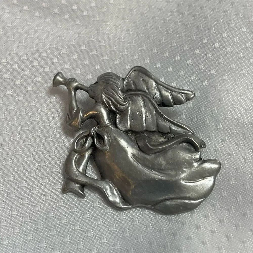 Vintage Angel Pin Brooch, 1992 Seagull Canada, Etain Zinn, Pewter